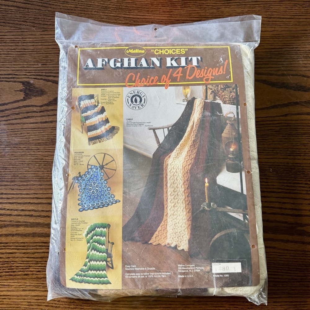Vintage 1970s Malina Afghan Crochet Kit Cable Knit Sealed Yarn USA Earthtones